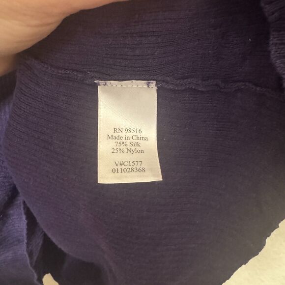 Coldwater Creek Silk Knit Sweater Purple Turtleneck short sleeves ribbed sz M - Picture 4 of 5